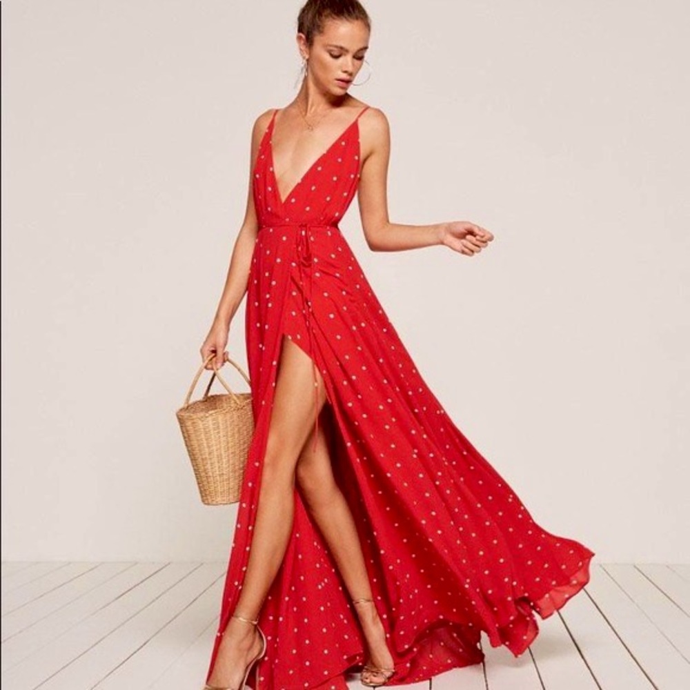Reformation Callalily Dress Red Polka Dot Size 8